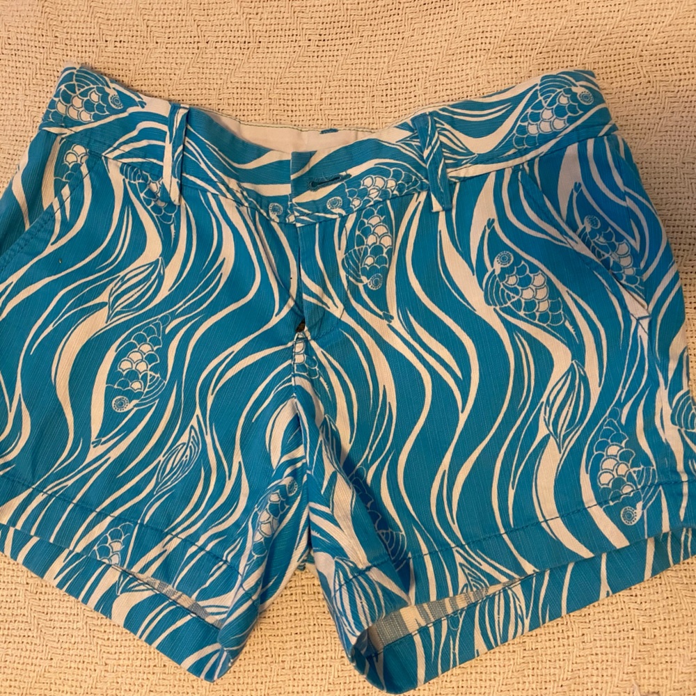 Blue and White Lilly Pulitzer fish print shorts. Size 2. Excellent condition.